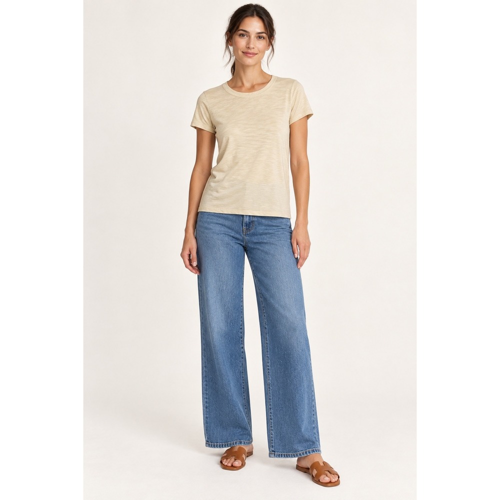 Banana Republic Womens Cozy Slub Tee Size XS Petite Gold Short Sleeve Crew Neck